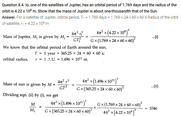 NCERT Solutions for Class 11 Physics Chapter 8 Gravitation