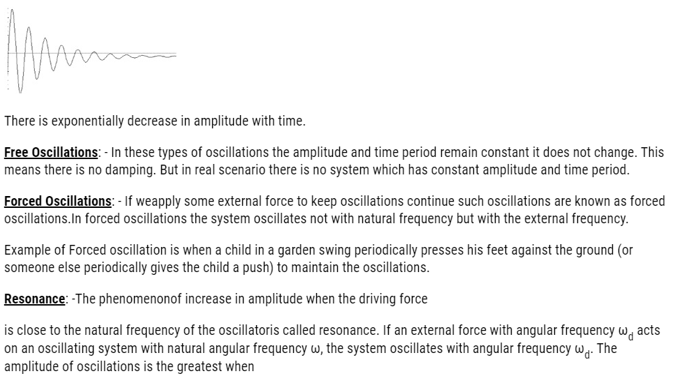 Class 11 Physics Chapter 14 Oscillations Notes and NCERT Solution. www.free-education.in provide study material to excel in exam.